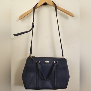 Kate Spade Purse Large Double Zip Crossbody Leather Newbury Lane Loden Navy Blue